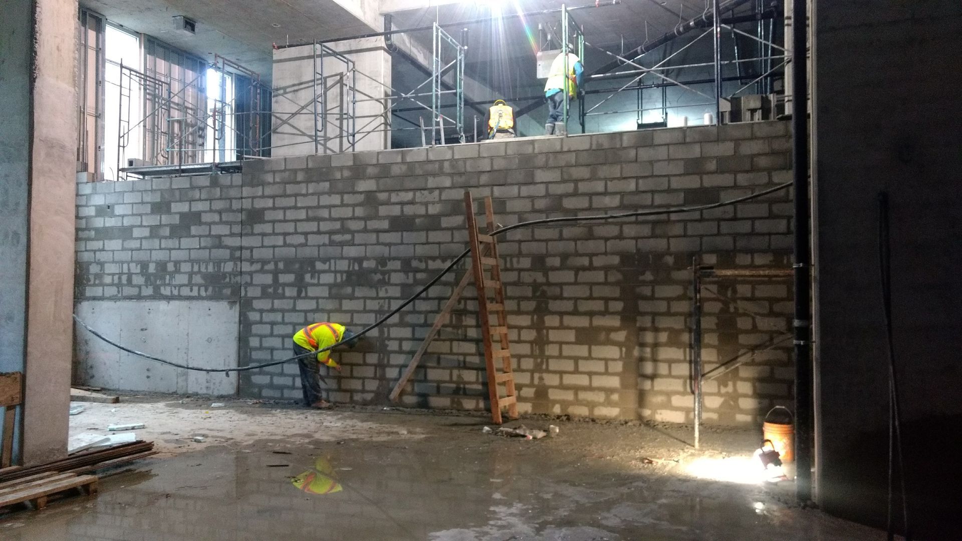 block wall constructed in commercial interior