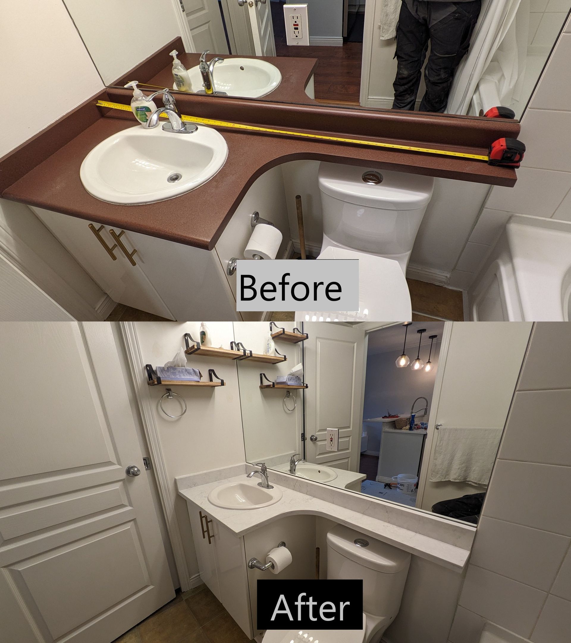 Before and after bathroom countertop installation in Vancouver BC