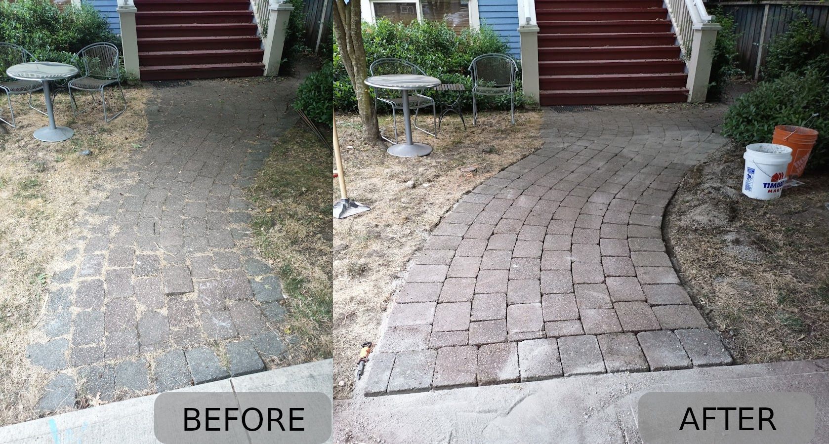 Paver stone walkway restoration before and after photo