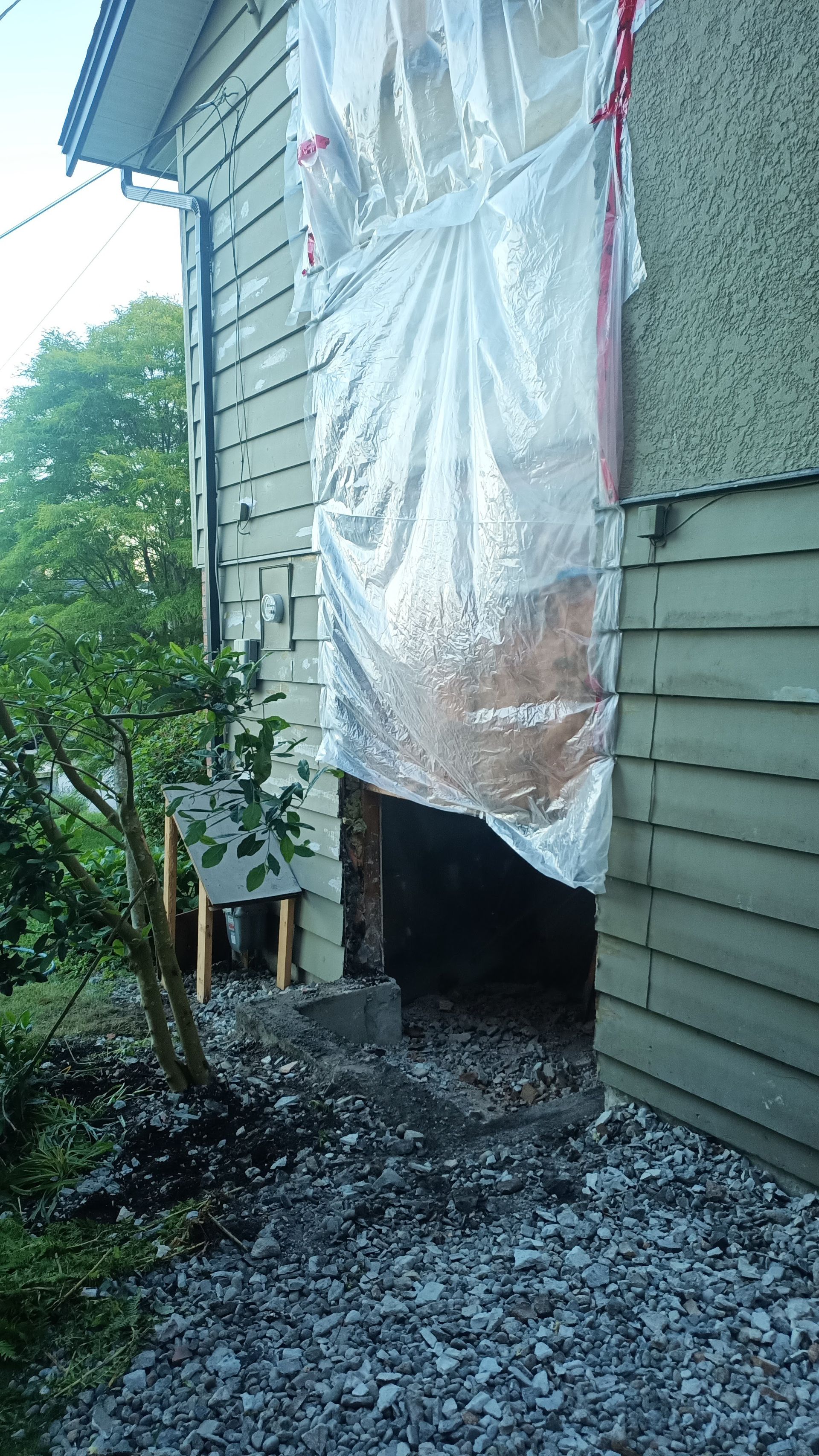 Removed the old chimney from the wall now ready to install a new one