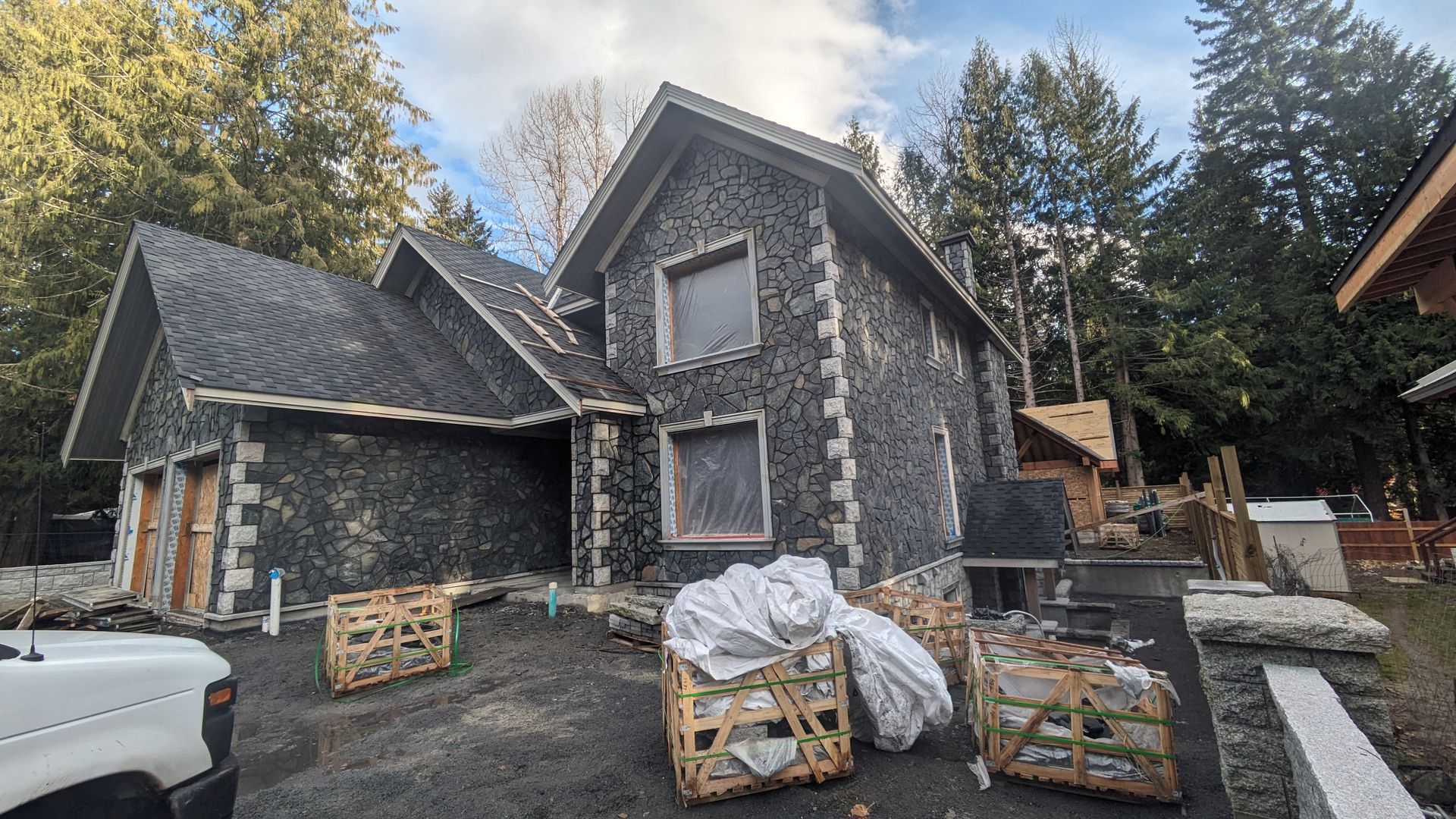 natural stone facade installed on whole home exterior