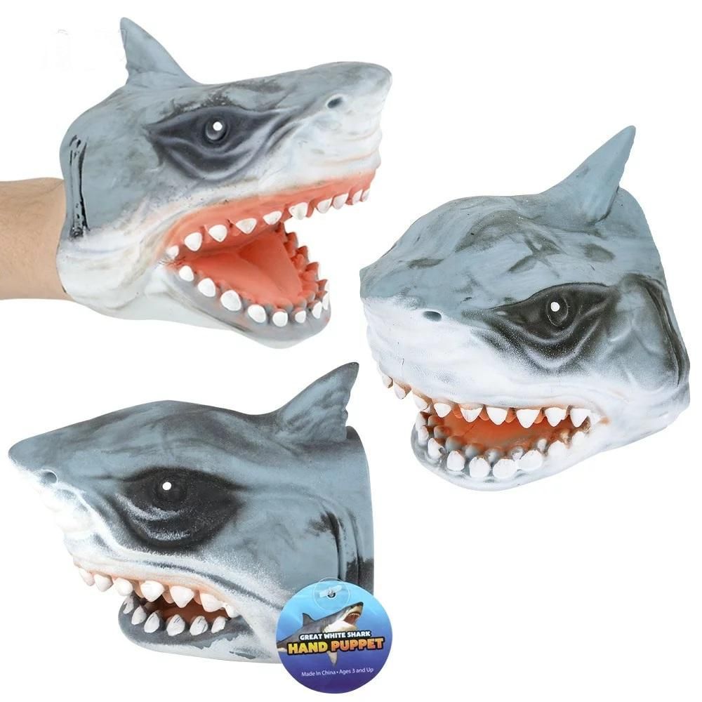 great white shark hand rubber hand puppet toy