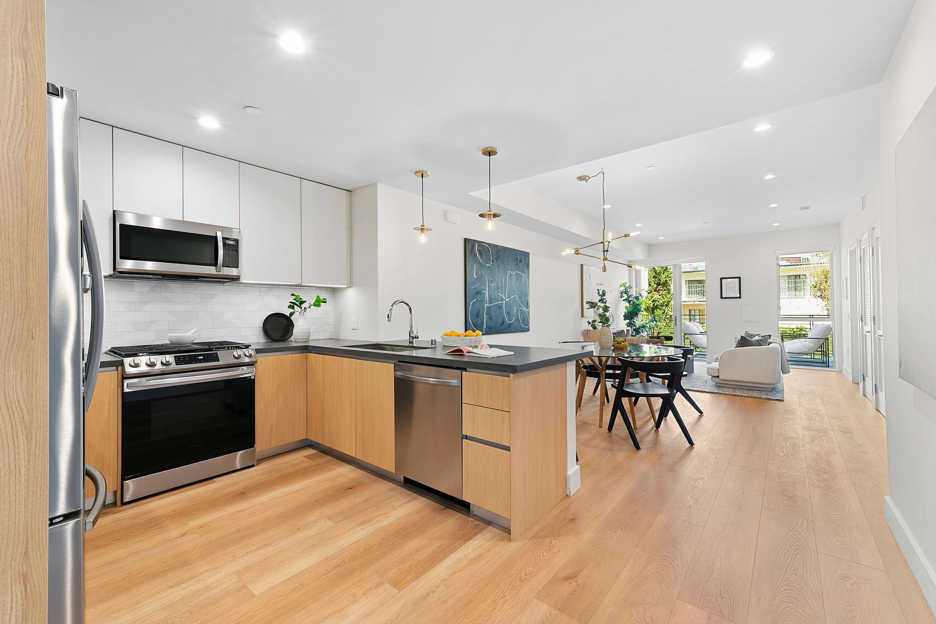 Photo of a kitchen with barstool area