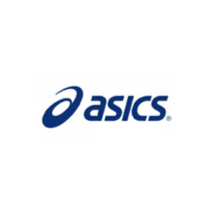 Um logotipo azul da asics em um fundo branco