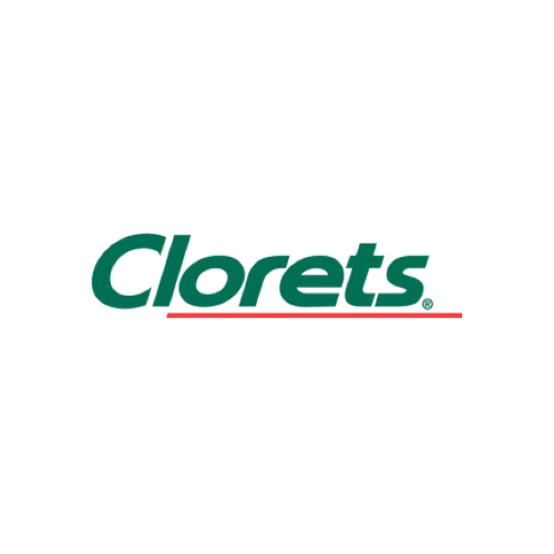 O logotipo dos clorets é verde e vermelho sobre fundo branco.