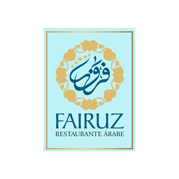 Um logotipo azul e dourado para fairuz restaurante arabe