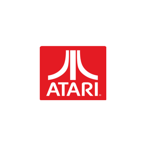 Um logotipo atari vermelho e branco em um fundo branco
