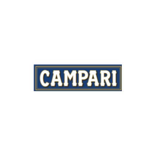 Um logotipo campari azul e branco sobre um fundo branco