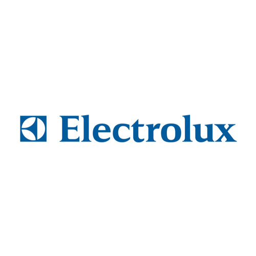 O logotipo da electrolux é azul e branco sobre fundo branco.