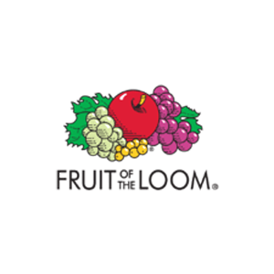 Um logotipo da fruta do tear com uma maçã, uvas e folhas