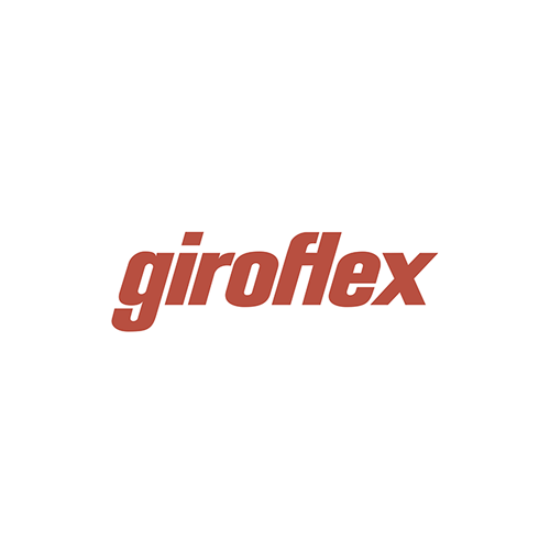 Um logotipo vermelho para giroflex em um fundo branco.