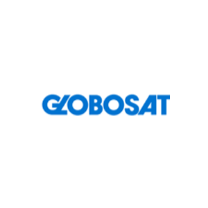 Um logotipo do Globesat azul sobre um fundo branco