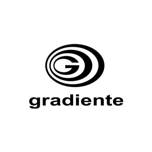 Um logotipo preto e branco para gradiente está em um fundo branco.