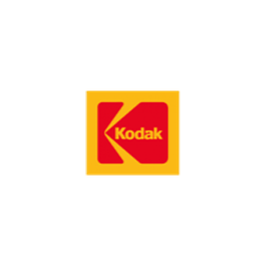 Um logotipo kodak vermelho e amarelo em um fundo branco