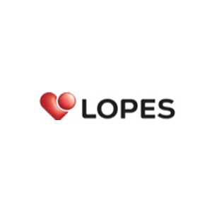 Um logotipo para lopes com um coração vermelho no meio
