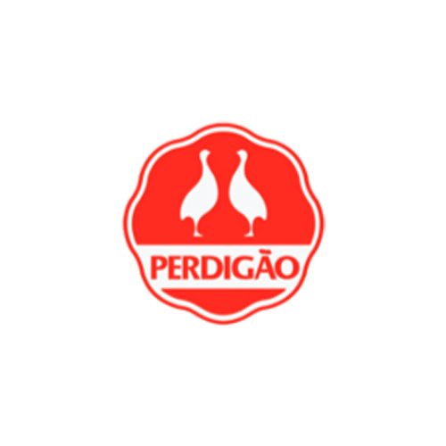 Um logotipo vermelho e branco para Perdigão com dois patos