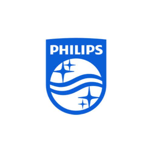 Um logotipo da Philips azul e branco sobre um fundo branco