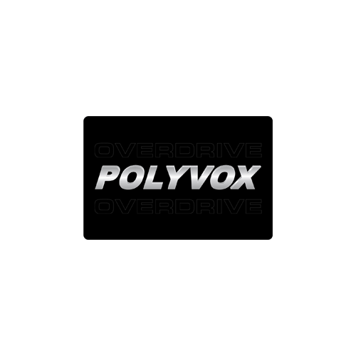 Um logotipo preto e branco para overdrive polyvox em um fundo branco.