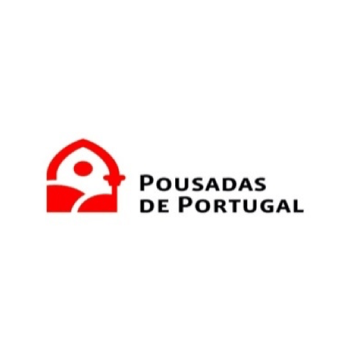 A red and white logo for pousadas de portugal