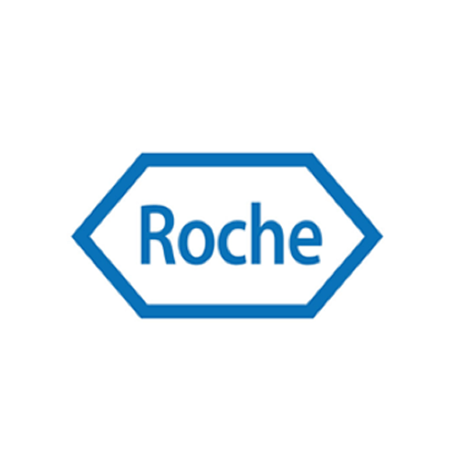 Um logotipo roche azul sobre um fundo branco