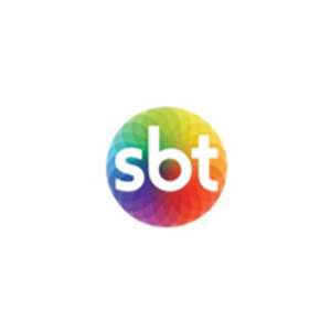 Um logotipo colorido do sbt em um fundo branco