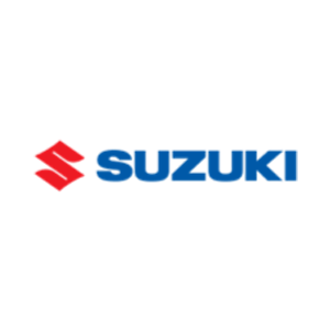 Um logotipo suzuki azul e vermelho sobre um fundo branco