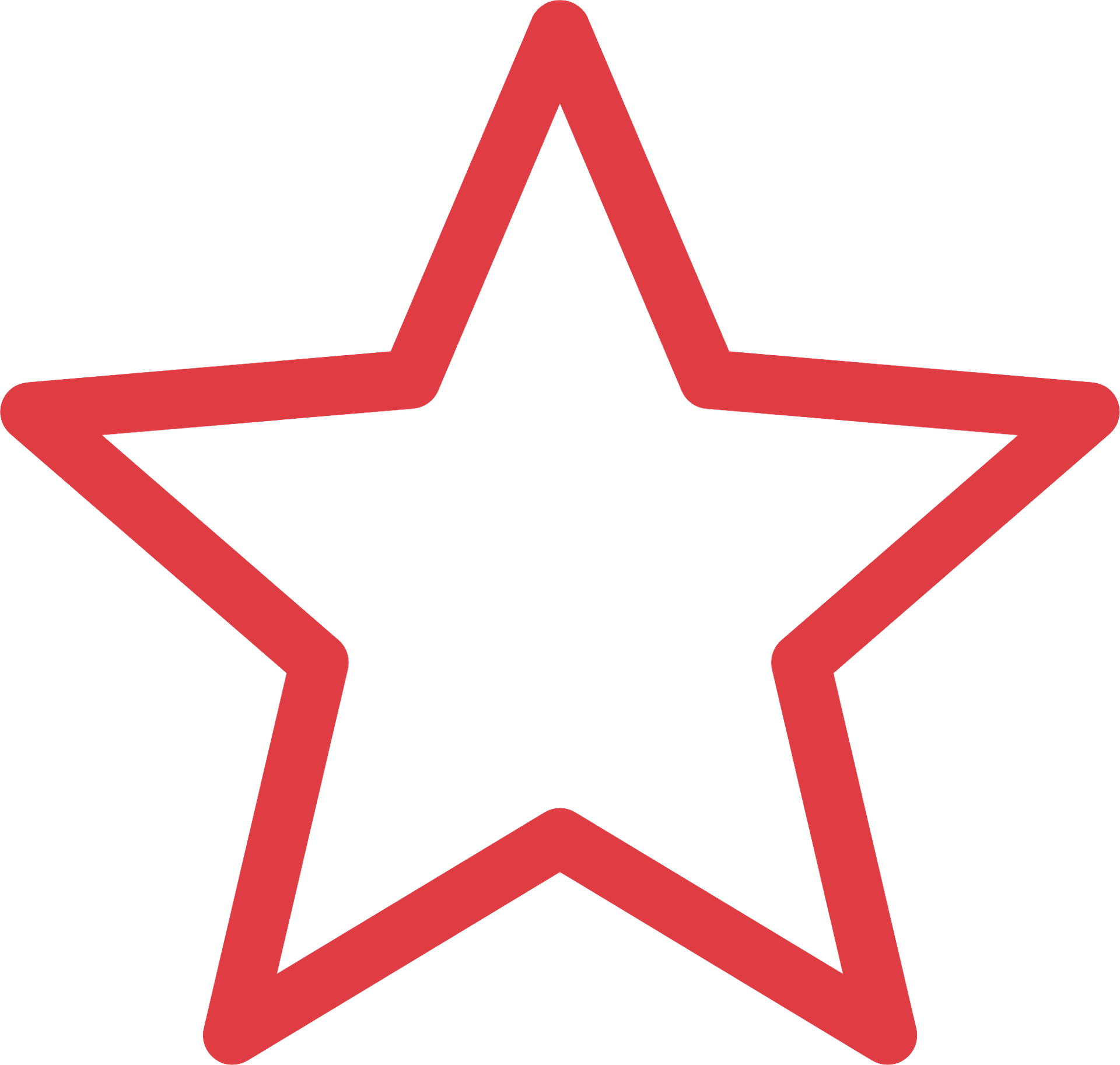 Red outlined five-point star on a white background
