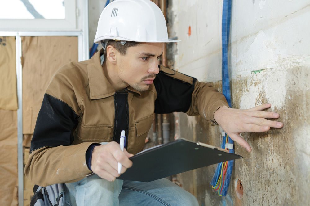 A Man in A Hard Hat Is Holding a Clipboard and Writing on It — Asbestos Risk Removal In Capricorn Coast, QLD