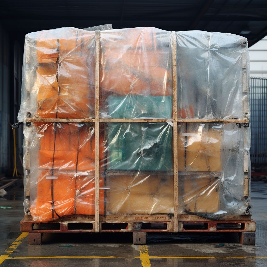 A Wooden Pallet Filled with Boxes Wrapped in Plastic — Asbestos Risk Removal In Rockhampton, QLD