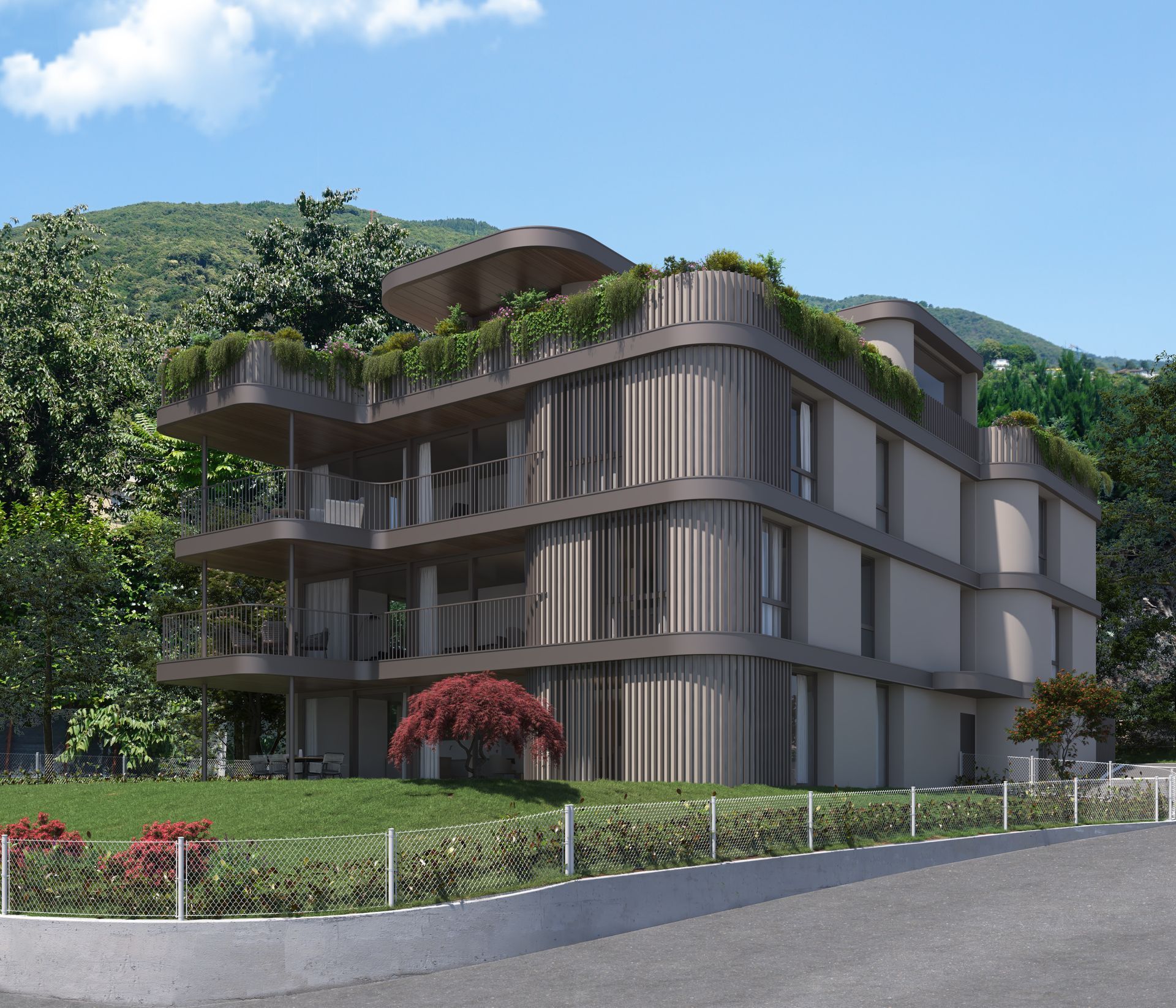 Un grande edificio con molte finestre e balconi