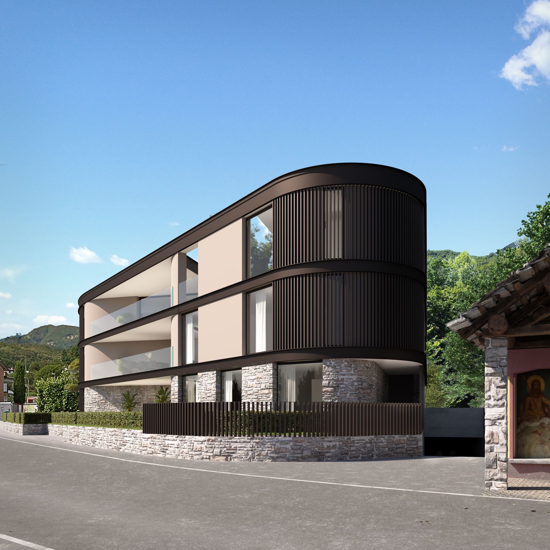 Rendering di un moderno condominio