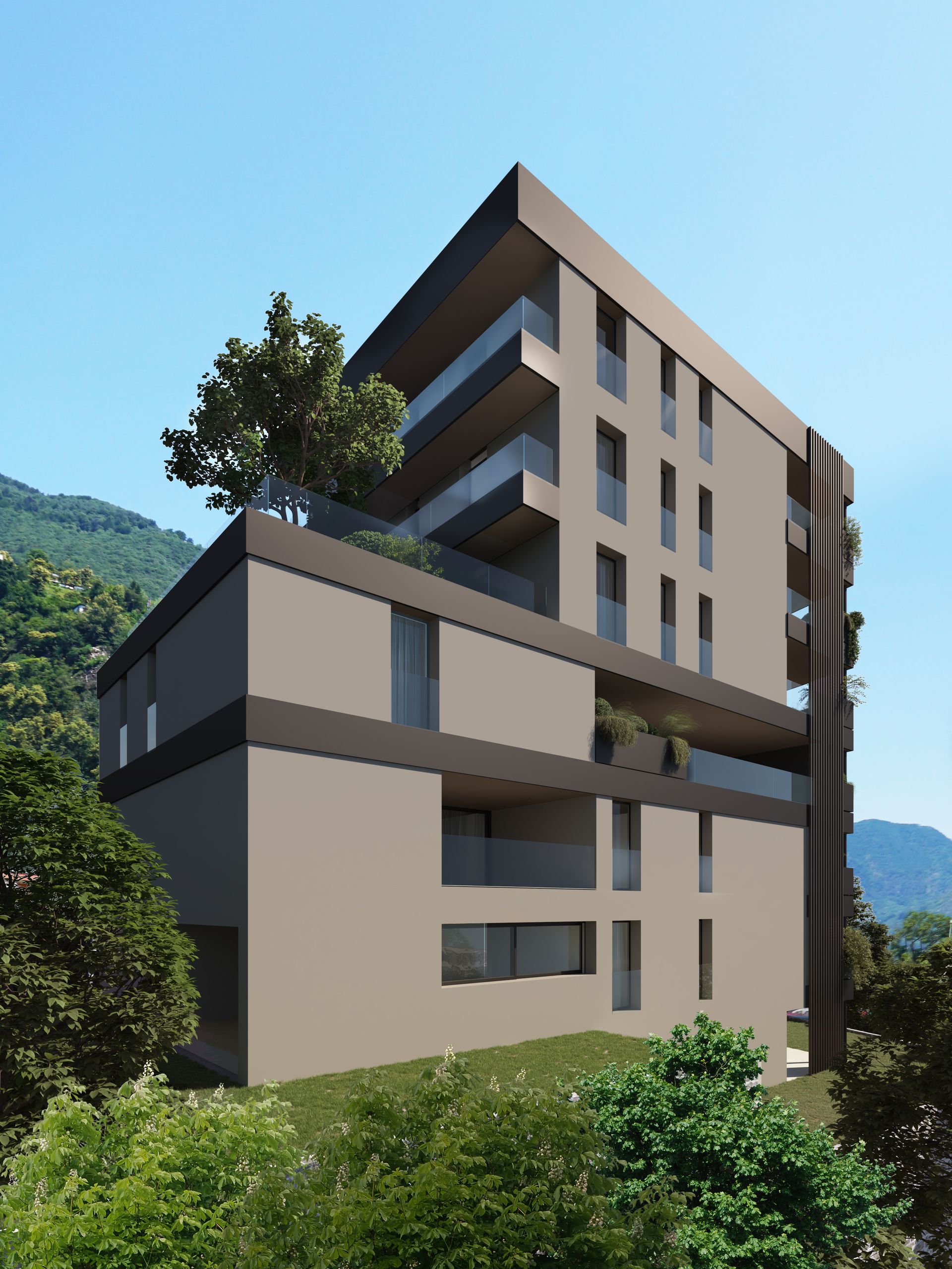 Un grande edificio con molte finestre e balconi