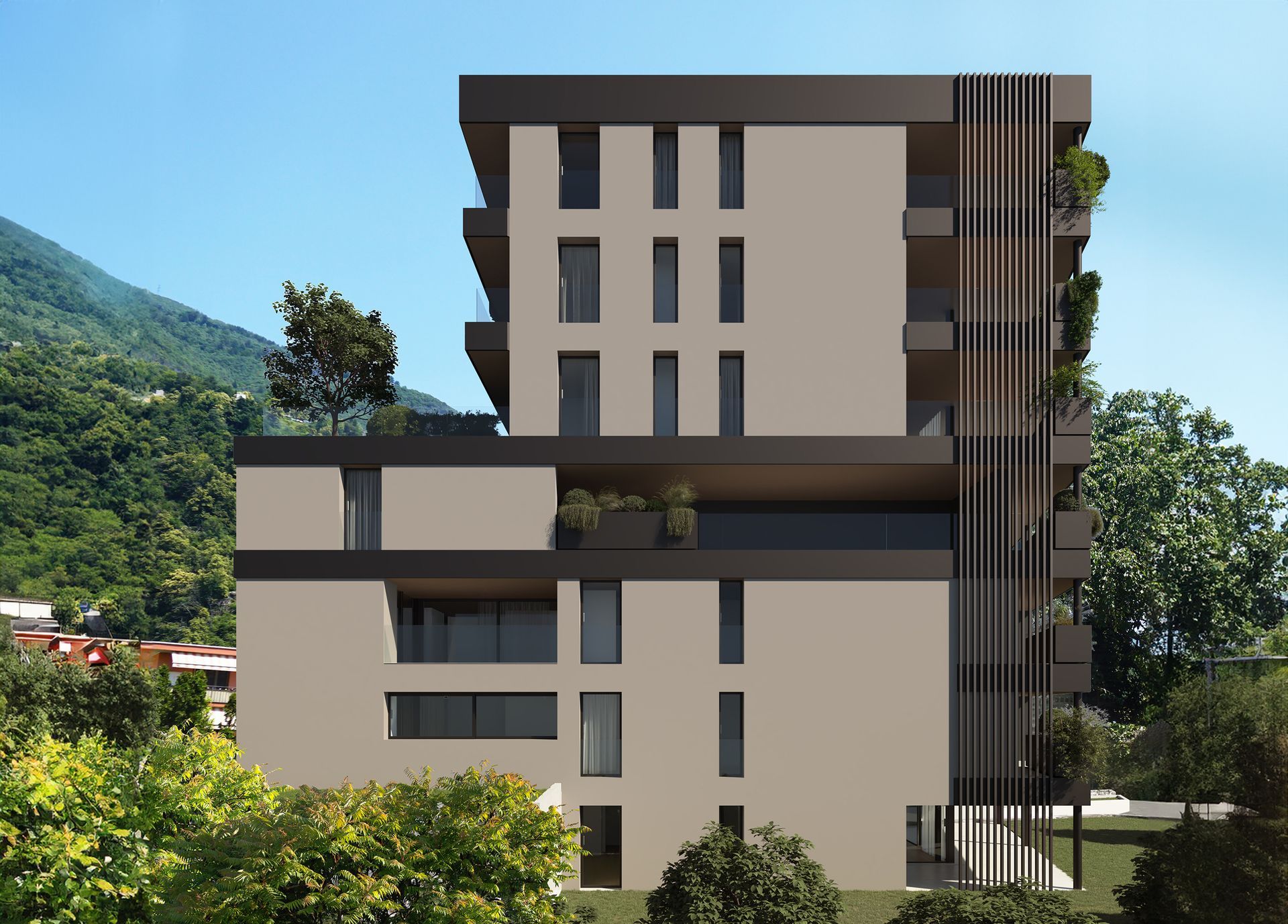 Un grande edificio con molte finestre e balconi