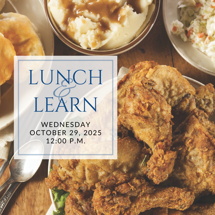 a plate of sandwiches on a table with the words lunch & learn on it