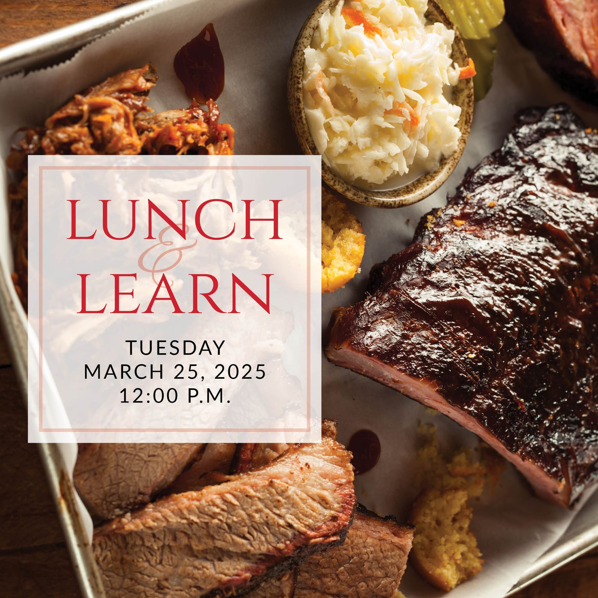a plate of sandwiches on a table with the words lunch & learn on it
