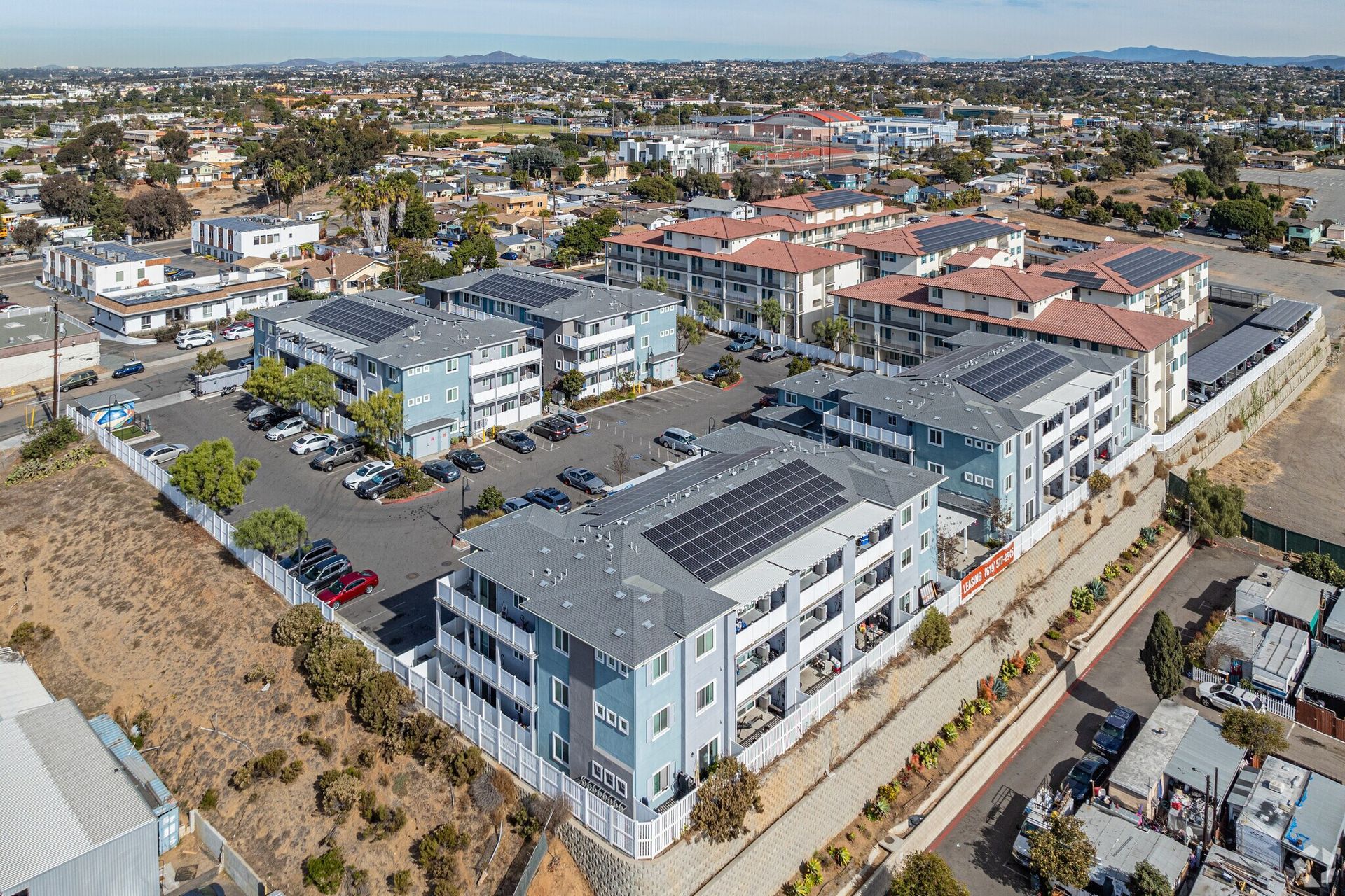 Ariel view of an apartment community