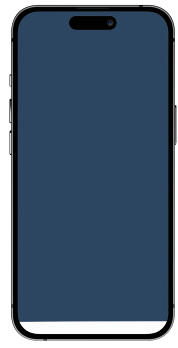 Smartphone with a dark blue screen and white bezel. Volume and power buttons on the sides.