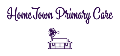 HomeTown Primary Care logo with purple script text and a small house illustration