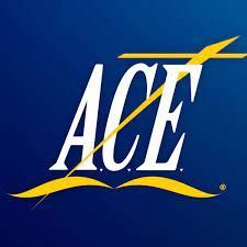 The ace logo is on a blue background with a yellow lightning bolt.