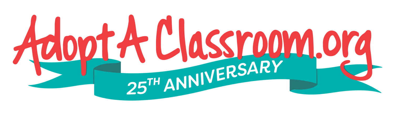 The logo for adopt a classroom.org is for the 25th anniversary.