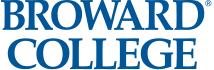 The logo for broward college is blue and white on a white background.
