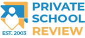 The logo for private school review is blue and orange.