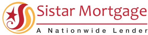 Sistar Mortgage logo: Red and orange swirling design with a star; text 