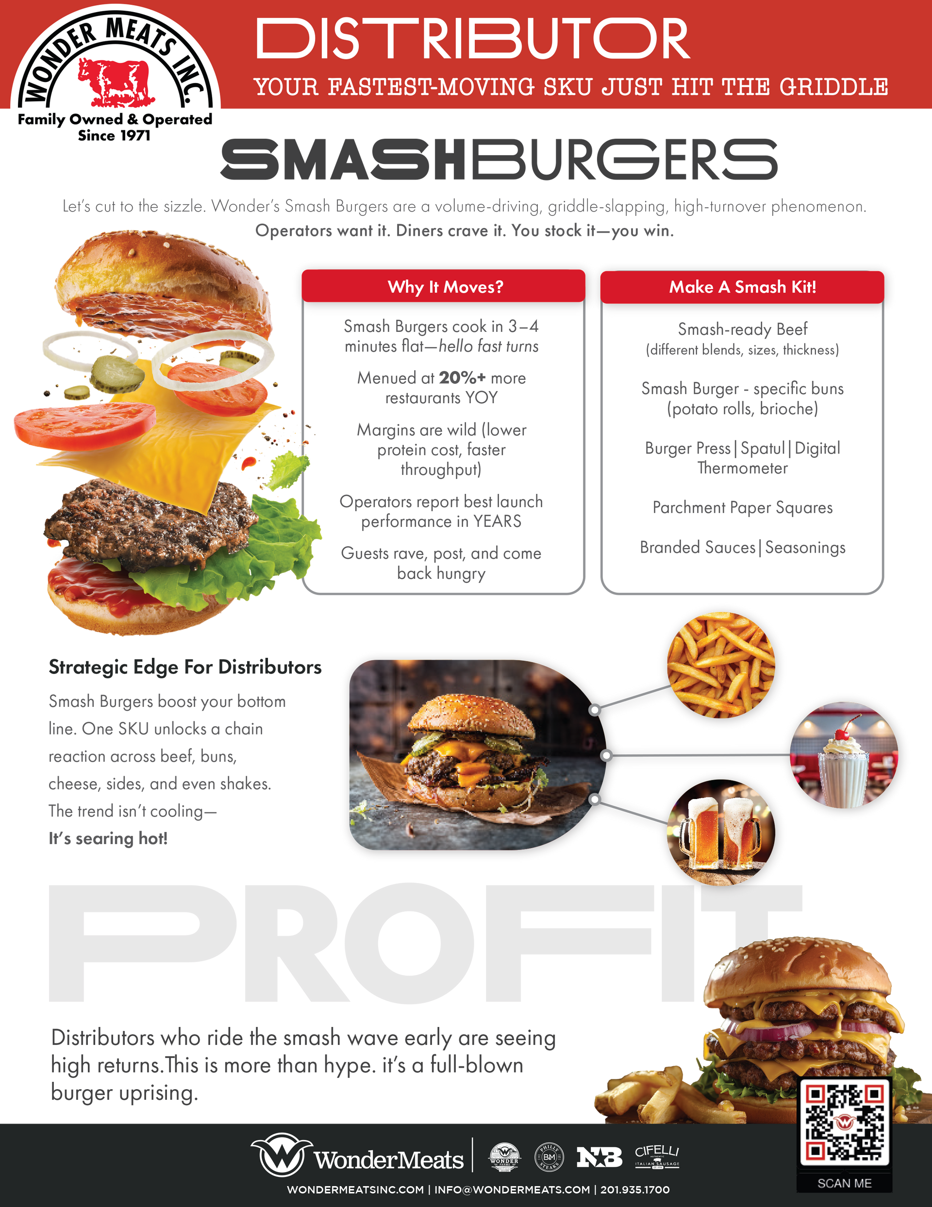 Flyer for SmashBurgers, advertising distribution. Includes a burger and side images. Red and white colors used.