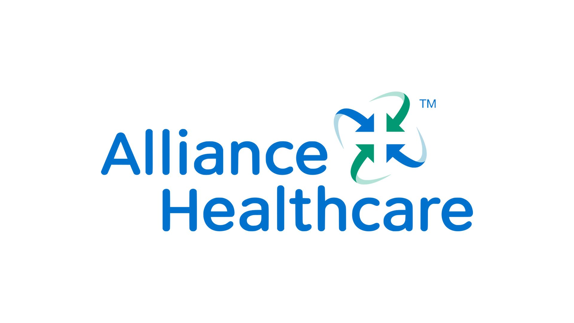 The alliance healthcare logo is blue and green on a white background.