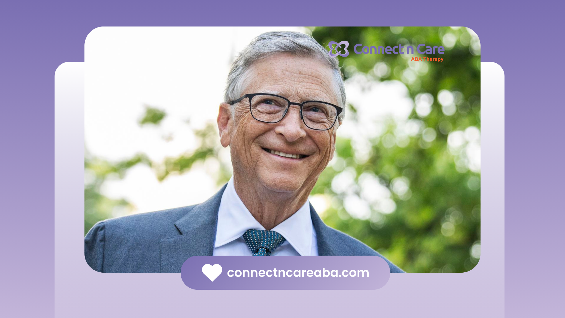 Bill Gates, Microsoft founder, speculated with autism, smiling in a suit and glasses outdoors.