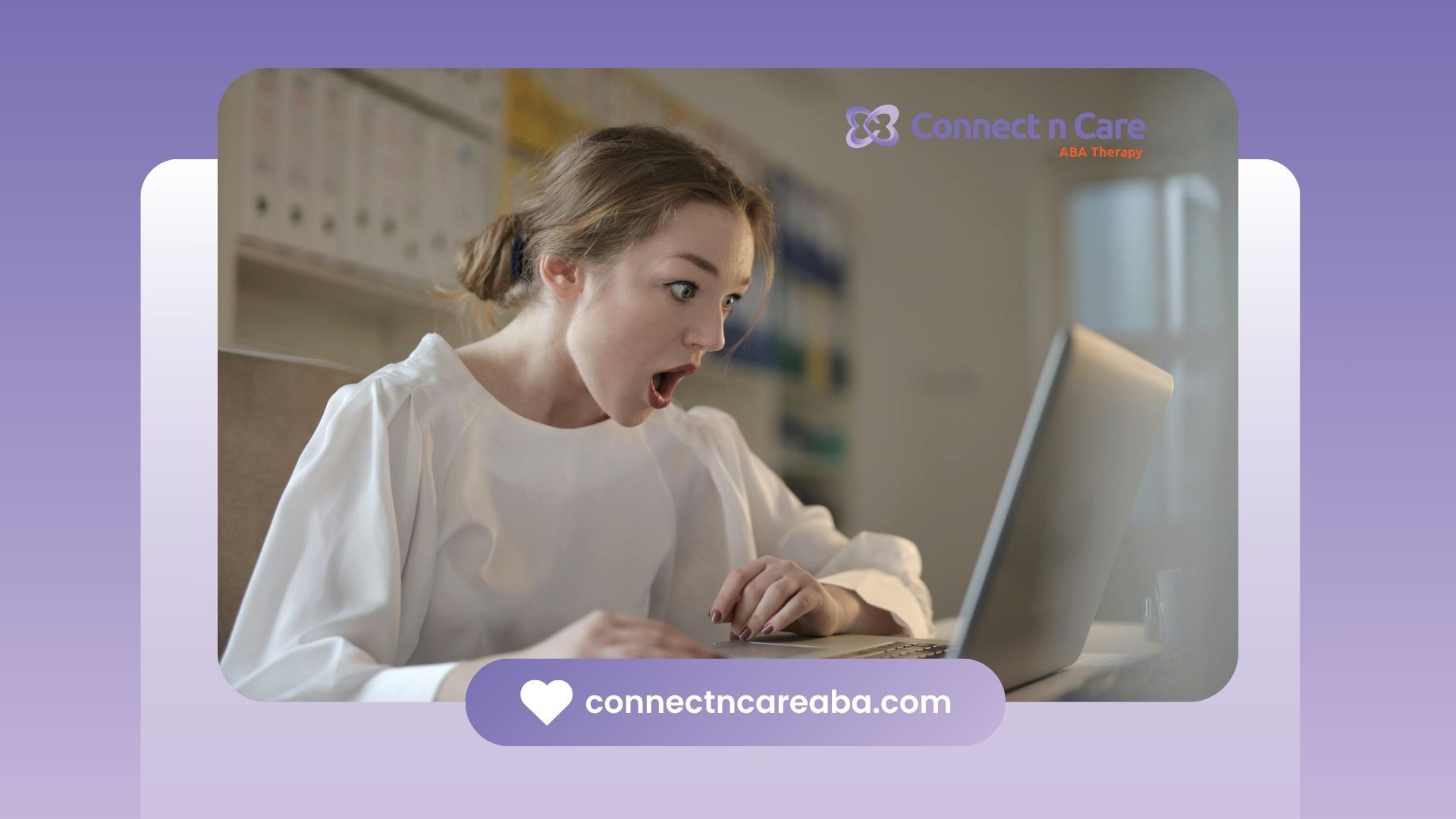 Woman looking surprised while using her laptop at a desk in NC while checking her RBT exam results.