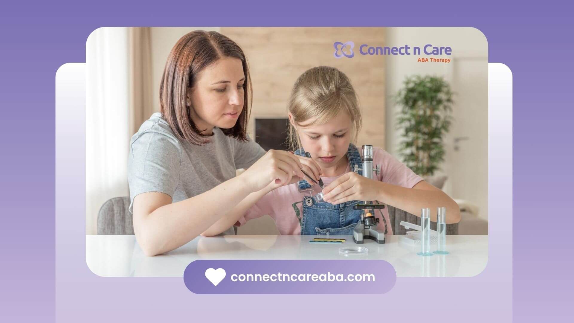 An ABA thereapist helps a young girl with a task in ABA therapy.An 