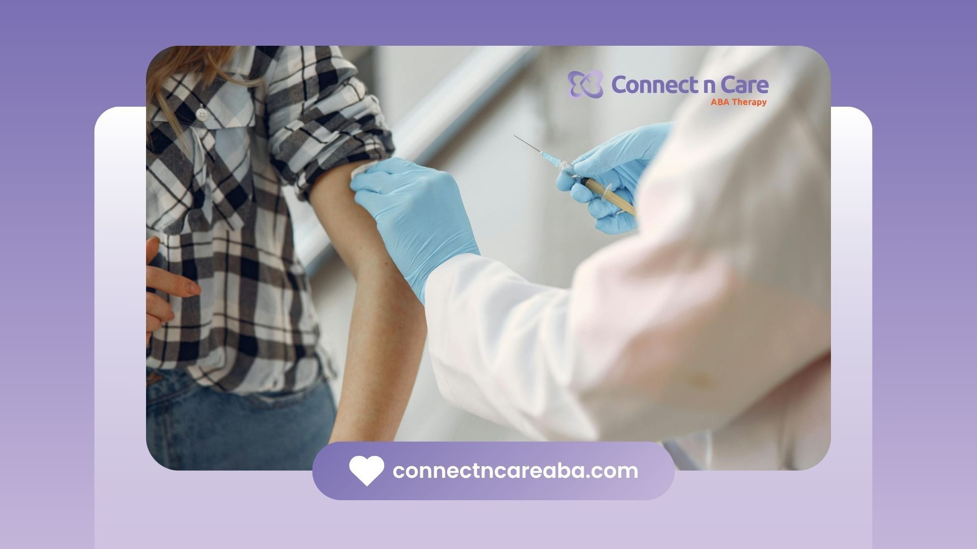 Doctor giving a vaccine shot to an autistic person in a plaid shirt at a clinic in North Carolina.