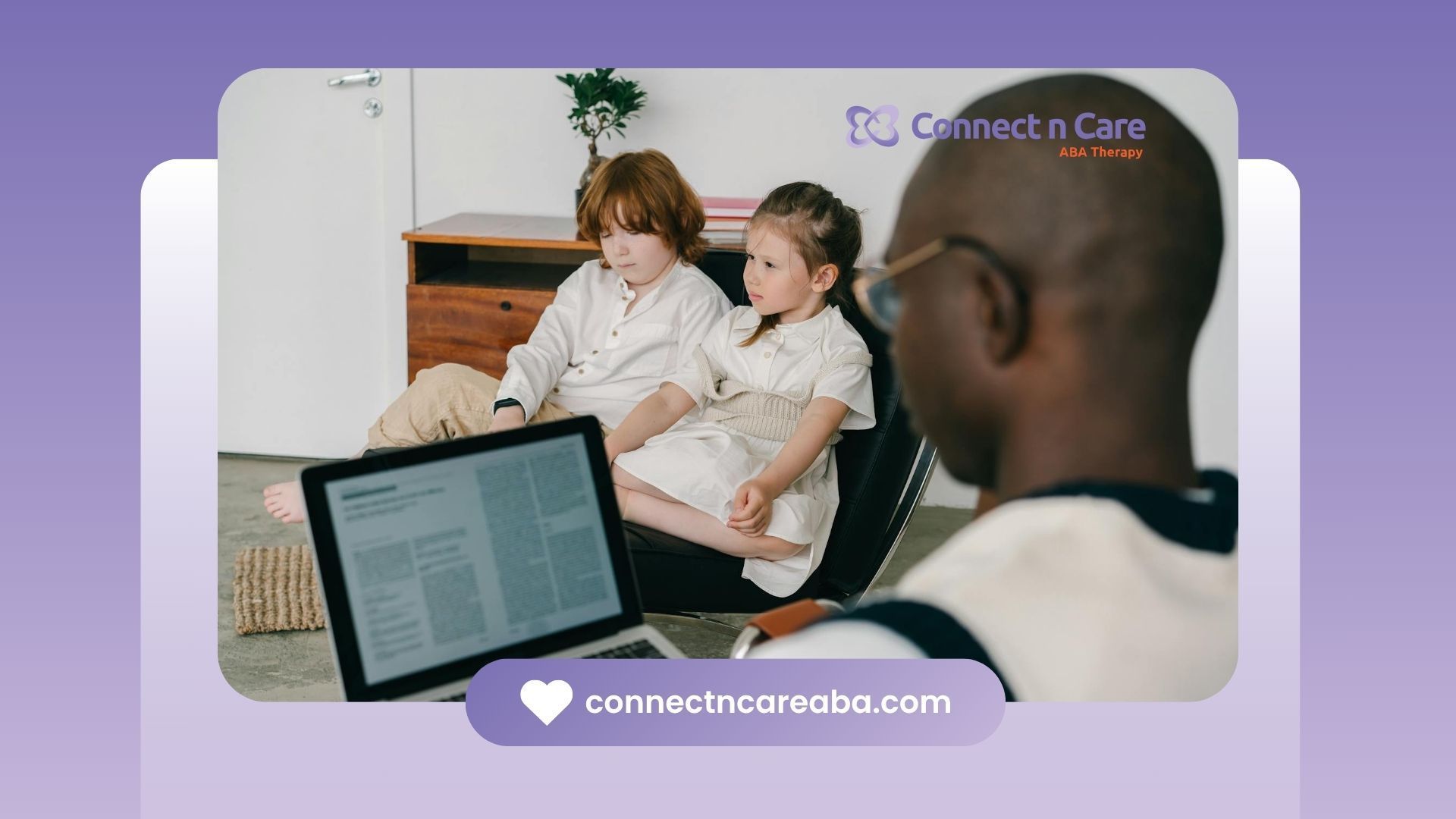 An ABA therapist is talking with two autistic children during ABA therapy session in North Carolina.